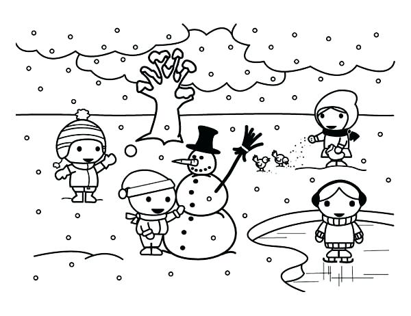 600x462 Winter Landscape Coloring Pages Drawn Snowman Winter Season 7