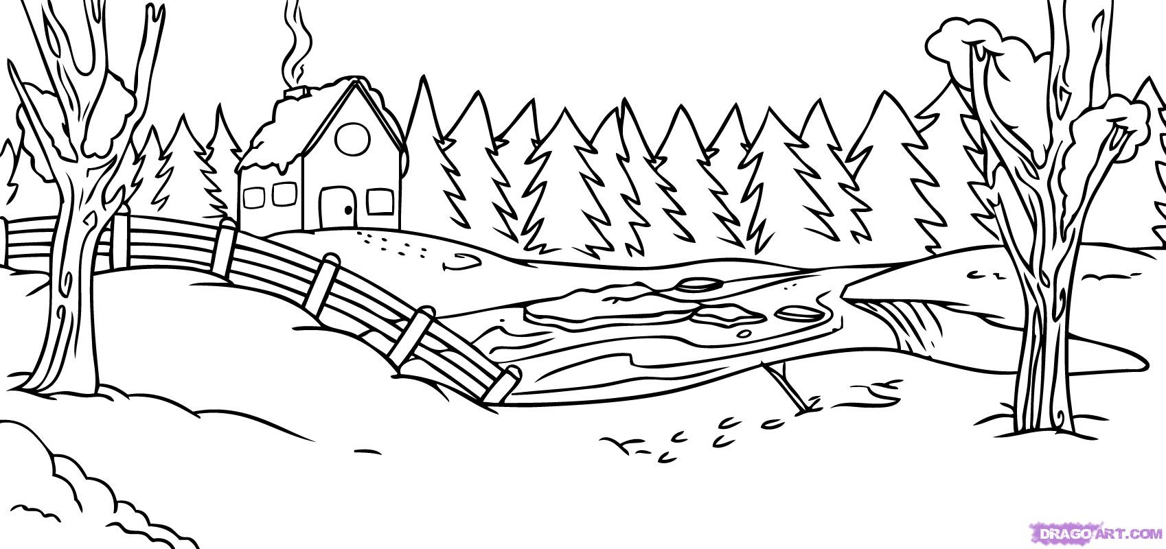 1698x800 Drawing Of Winter Scene 34 Snow Scene Coloring Pages, I See Snow