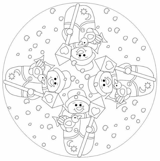 637x640 Snowman Mandala Coloring Page (2) Rajz Technika