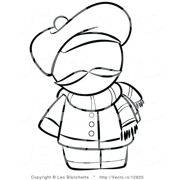 600x620 Scarf Coloring Page Vector Of French Person With A Hat And Scarf