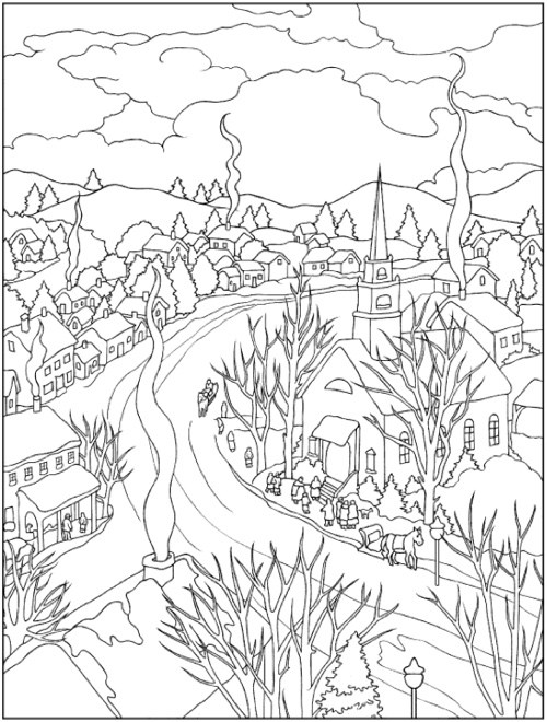 Winter Scene Coloring Pages For Adults