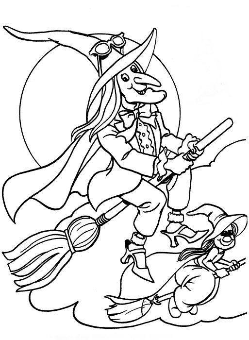 513x700 Flying Witches Halloween Coloring Pages Printable Free Hallowen
