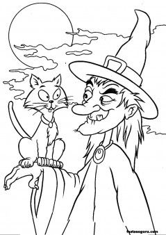 239x338 Halloween Witches And Cat Coloring Pages