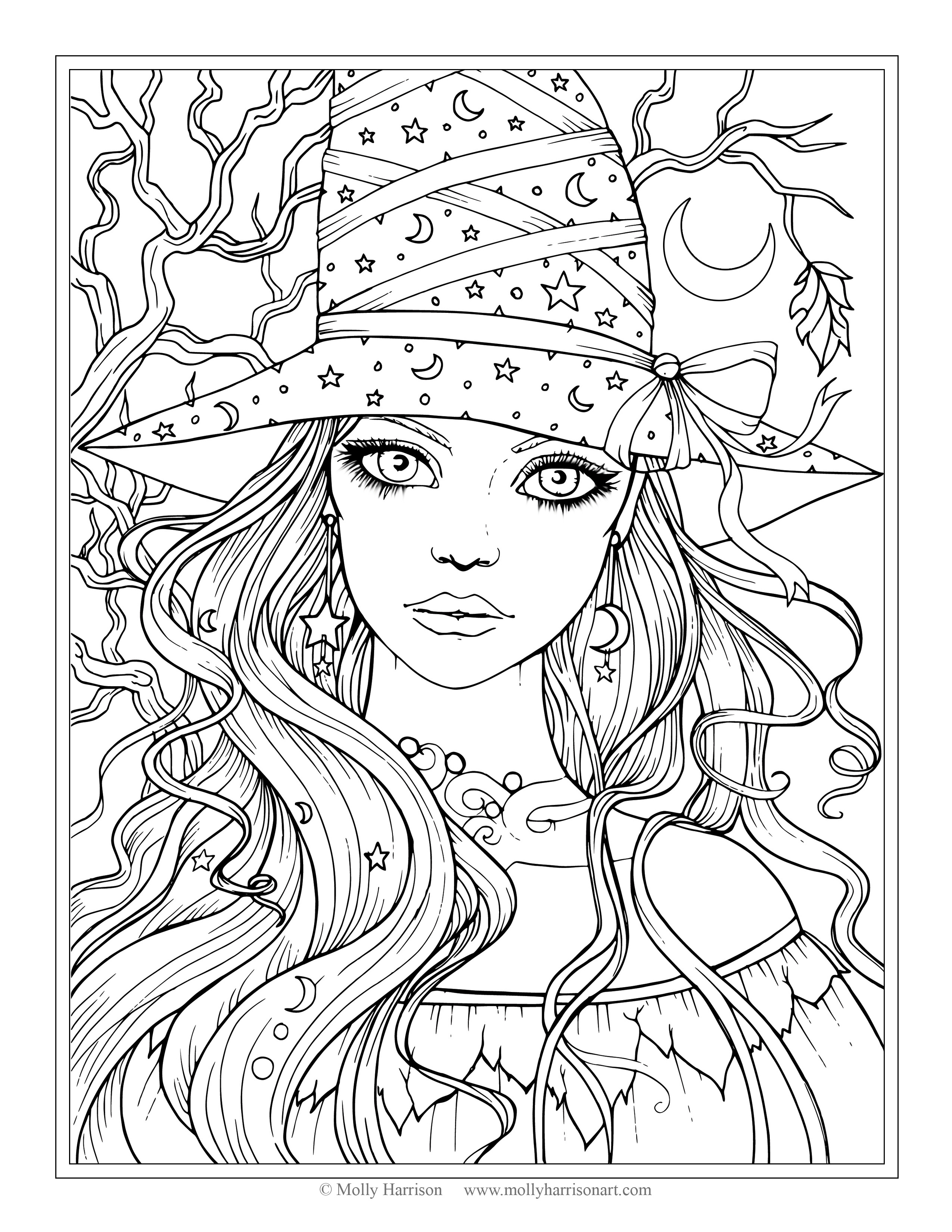 2550x3300 Witch Coloring Sheets