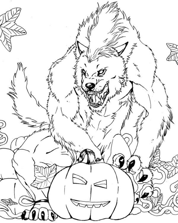 600x752 Halloween Coloring Pages Werewolf Halloween Adult