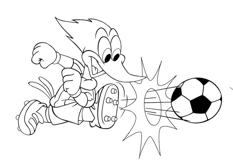 750x536 Woody Woodpecker Playing Soccer Coloring Page Color Pages