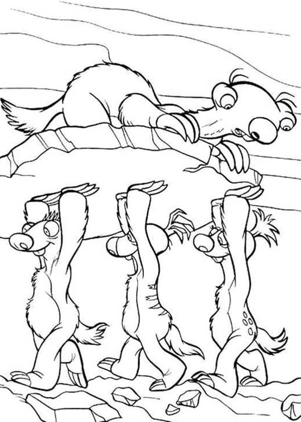 600x840 The Animals Of The Ice Age Sid Lifted By His Gang Coloring Pages
