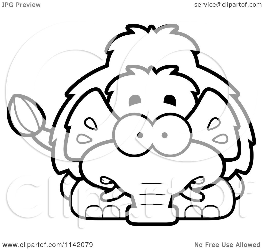 1080x1024 Cartoon Clipart Of A Black And White Scared Wooly Mammoth