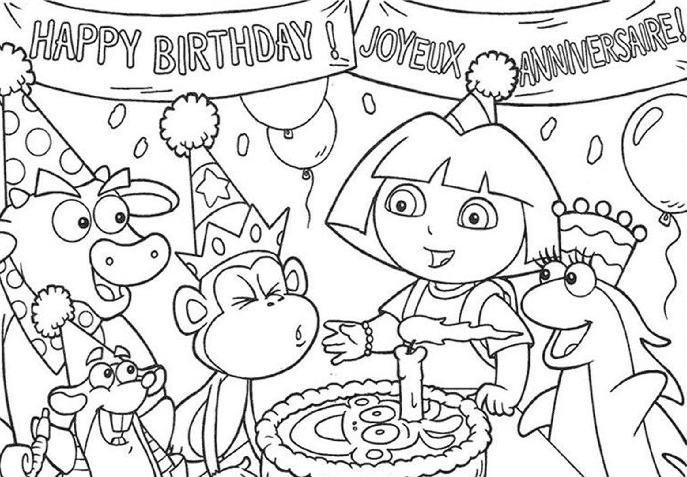 2243x1558 Birthday Party Dora The Explorer Cartoon Coloring Pages For Kids
