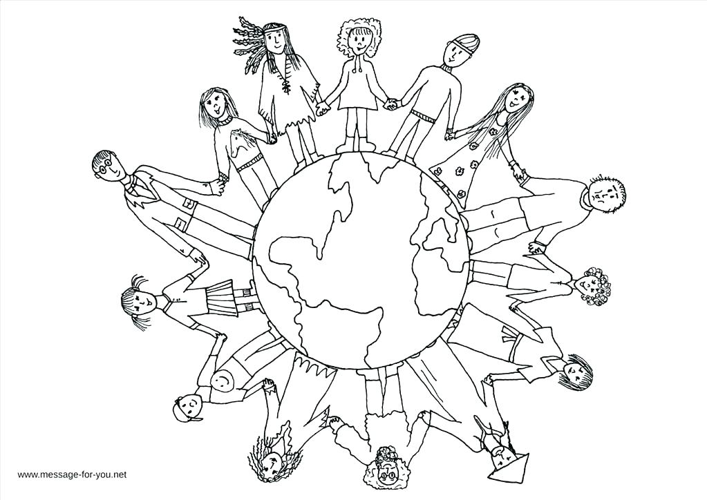1023x724 World Map Coloring Page Children Around The World Coloring World