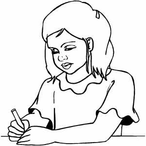 300x300 Girl Writing Note Coloring Page
