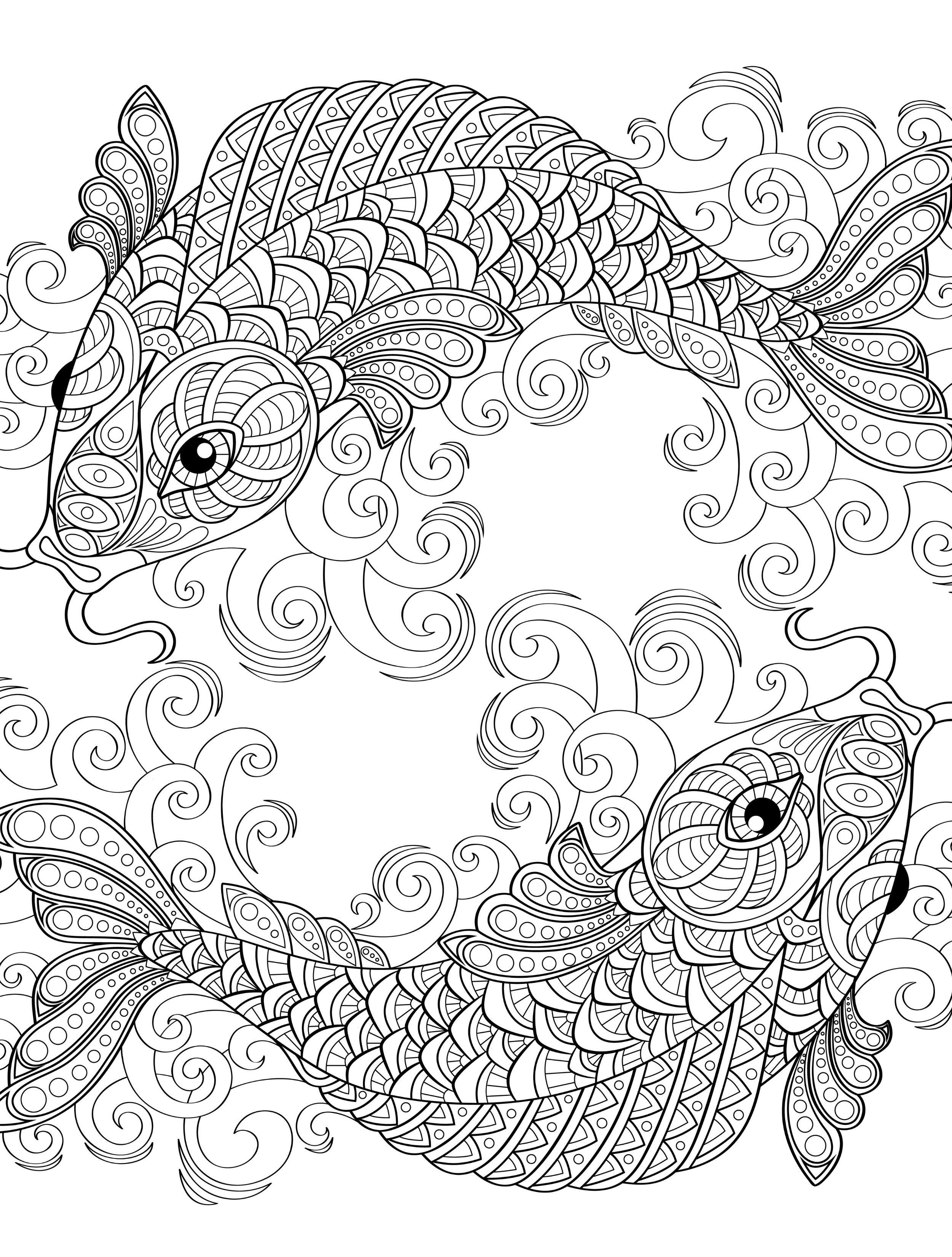 2500x3300 Yin And Yang Pieces Symbol Fish Coloring Page For Adults