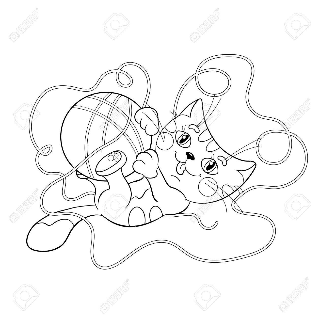 1300x1300 Coloring Page Outline Of A Fluffy Kitten Playing With Ball At Yarn
