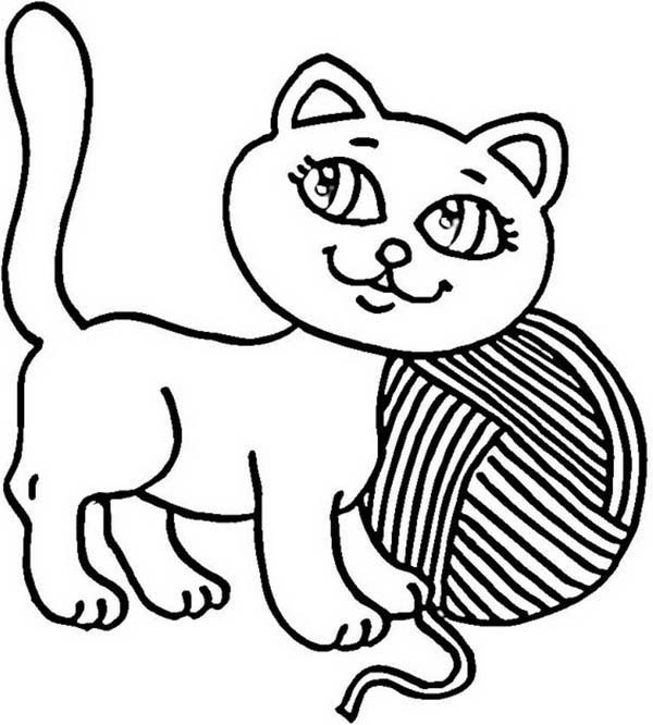 600x666 Kitty Cat, Kitty Cat And A Yarn To Play With Coloring Page Kitty