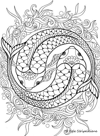 416x567 Koi, Ying Yang Coloring Page Design Patterns Koi