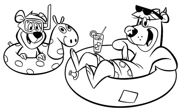 600x371 Yogi Bear And Boo Boo Sitting In The Pool Coloring Pages Batch