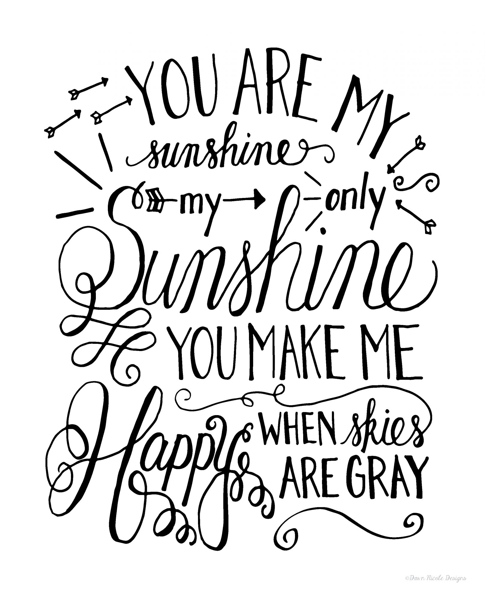 1619x2000 Hand Lettered You Are My Sunshine Print Dawn Nicole