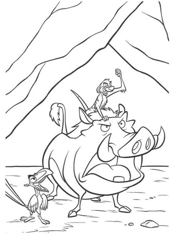 600x804 Timon, Pumbaa And Zazu The Lion King Coloring Page
