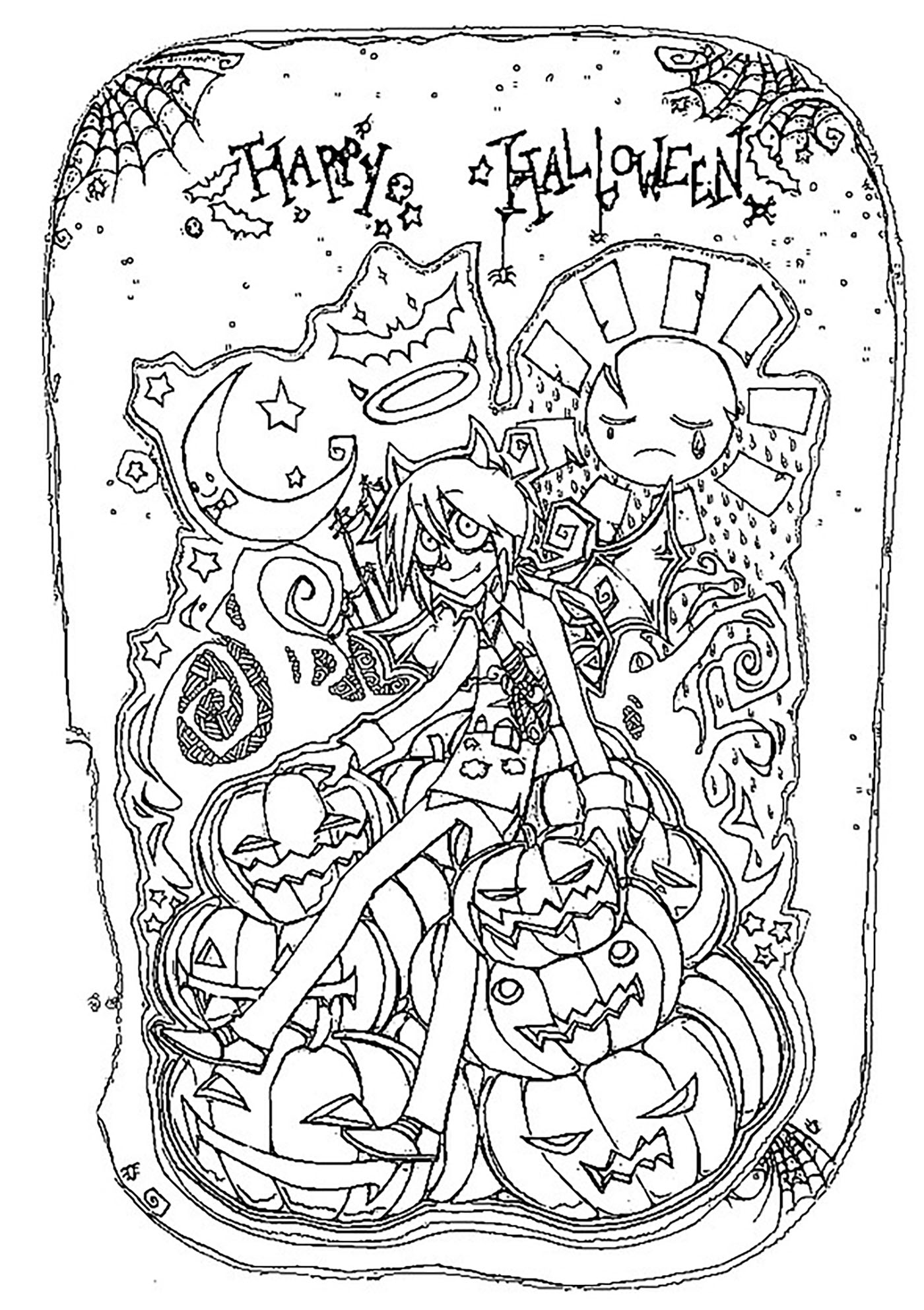 1400x1985 Halloween Happy Coloring Pages For Adults