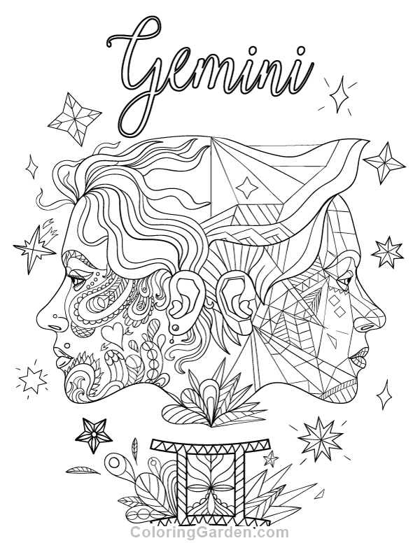 600x776 Free Printable Gemini Adult Coloring Page. Download It In Pdf