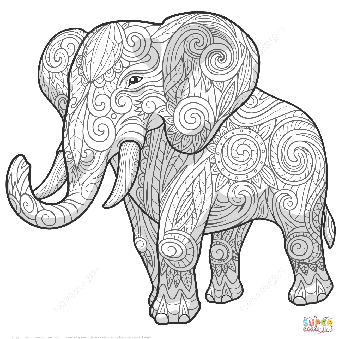 1300x1300 Zentangle Coloring Pages Elephant Ethnic Zentangle Coloring Page
