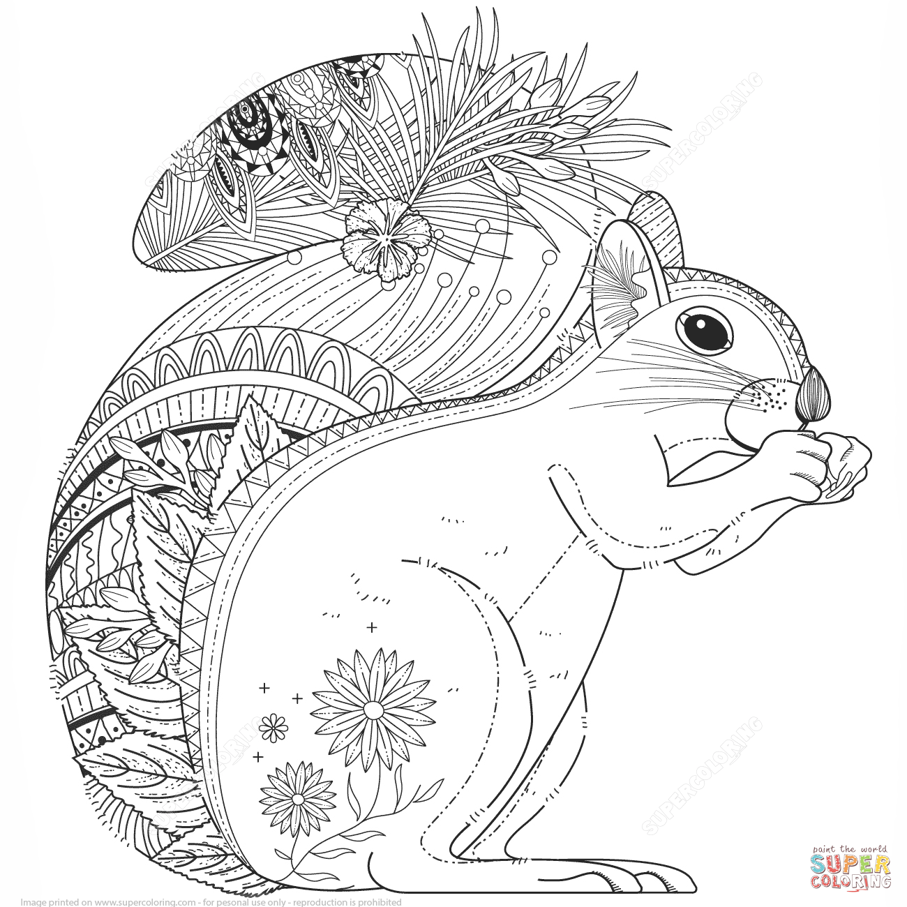 1300x1300 Squirrel Zentangle Coloring Page From Zentangle Category. Select