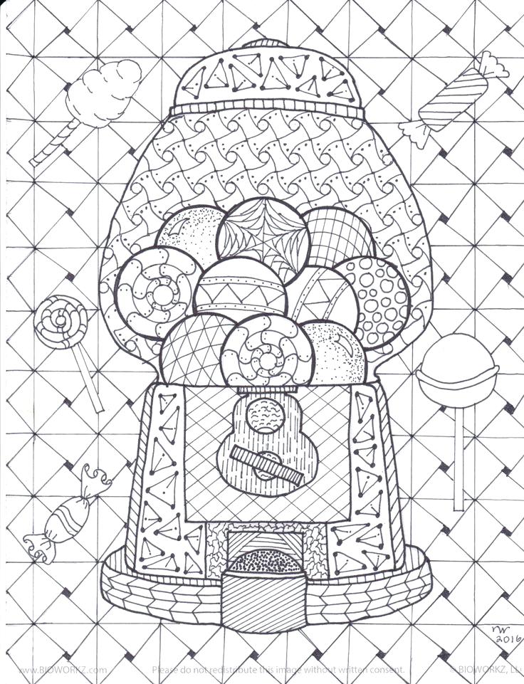 736x961 Zentangle Coloring Book Gumball Machine Coloring Page By