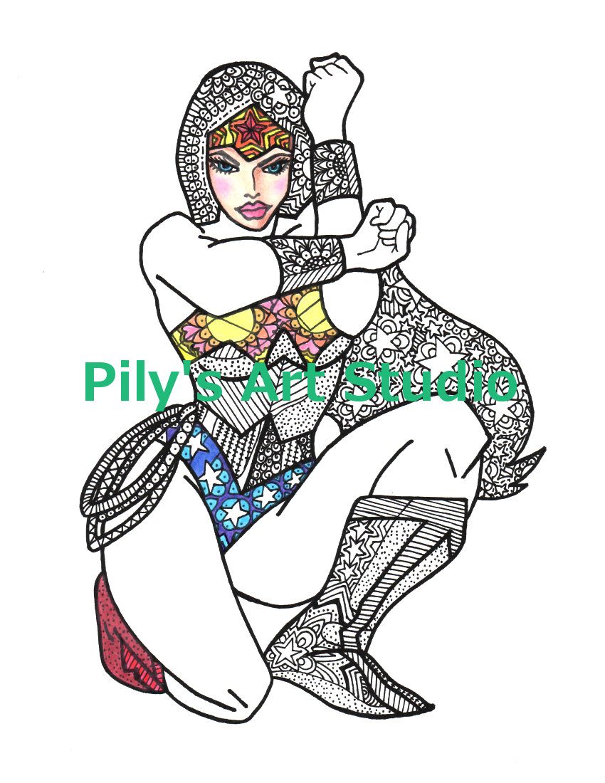 850x1100 Zoom Instant Download Pdf Wonder Woman Zentangle Coloring Page