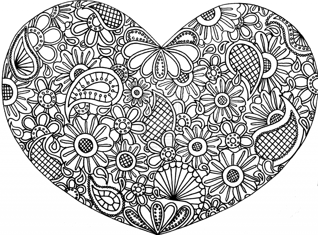 1024x759 Printable Heart Zentangle Coloring Pages
