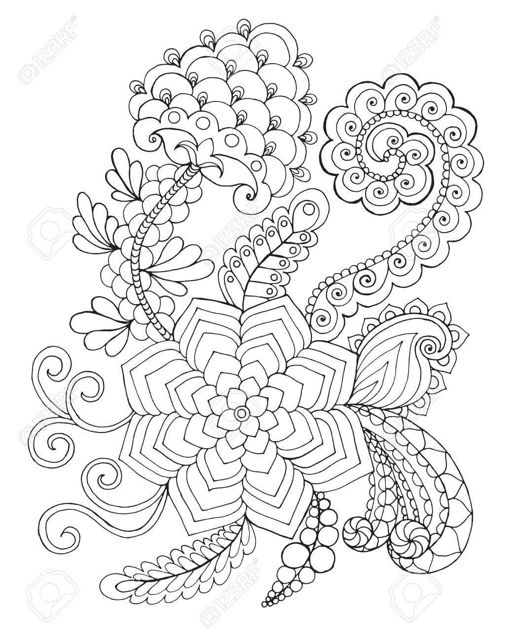 1040x1300 Stunning Fantasy Coloring Page Hand Drawn Doodle Floral Patterned