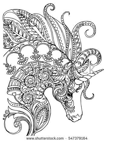 377x470 Elegant Zentangle Patterned Unicorn, Doodle Page For Adult