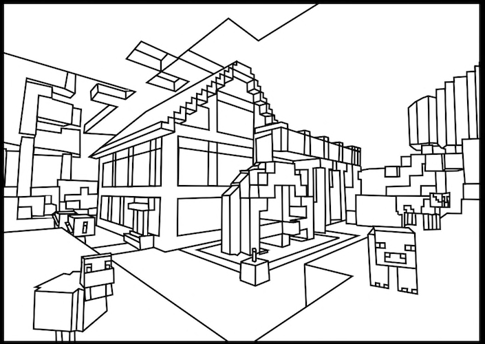 705x500 Minecraft Cabin In The Woods Coloring Page Minecraft Coloring