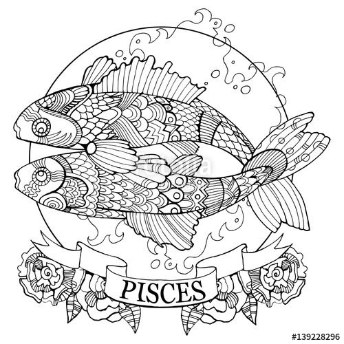 500x500 Pisces Zodiac Sign Coloring Page For Adults On Fotolia 139228296