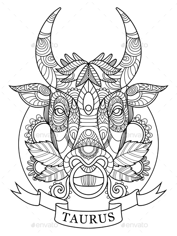 590x787 Taurus Zodiac Sign Coloring Book For Adults Vector By Alexanderpokusay