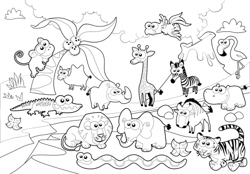 500x349 Detailed Coloring Page Zoo Animals