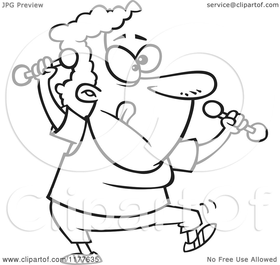 1080x1024 Cartoon Of An Outlined An Outlined Fit Granny Doing Zumba