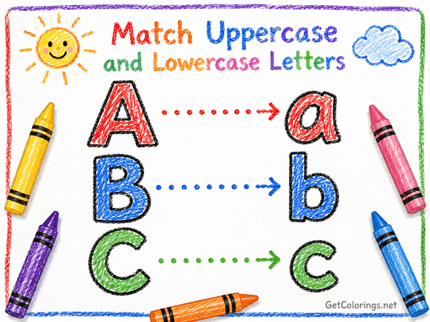 Activity matching uppercase and lowercase letters A, B, and C