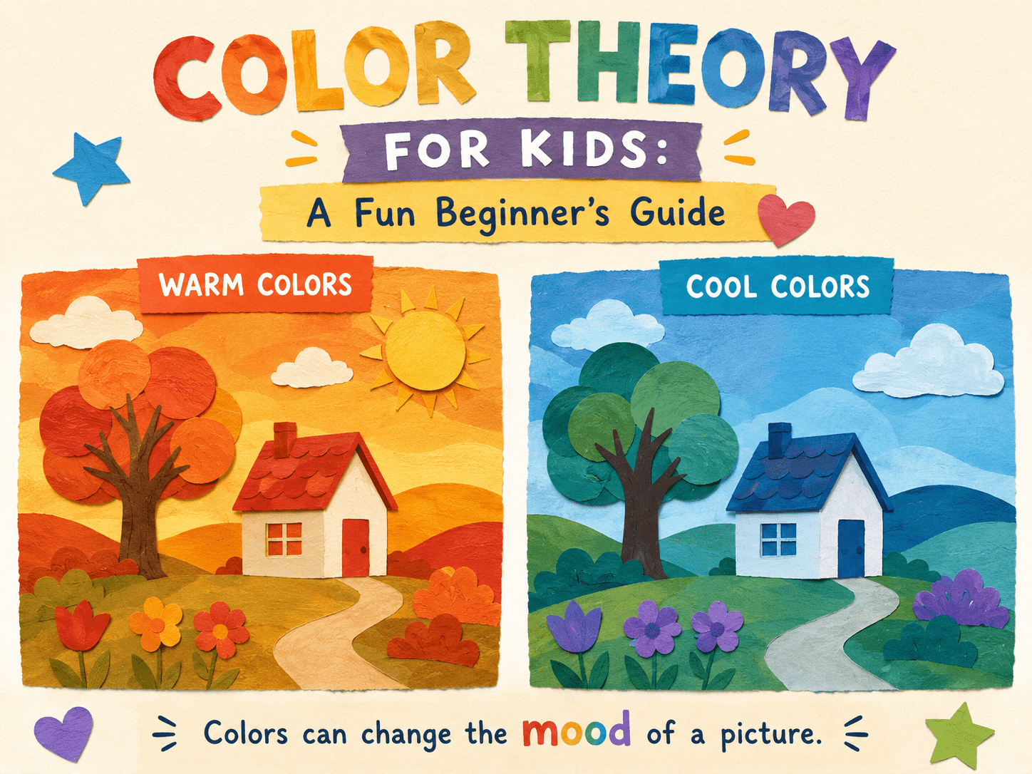 Warm and cool color examples showing how colors change the mood of a picture