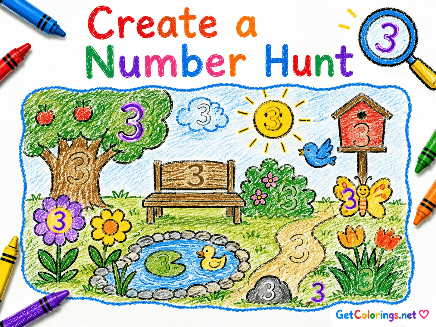 Butterfly color-by-number page with a four-color key