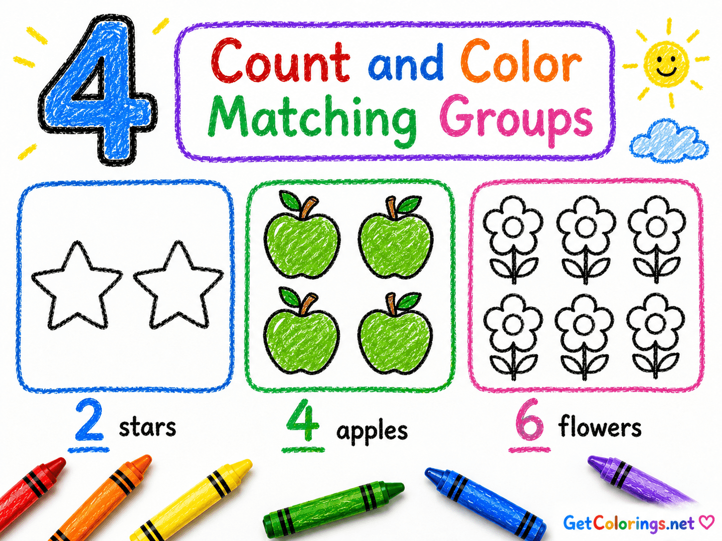 Coloring activity asking a child to color one balloon for each number