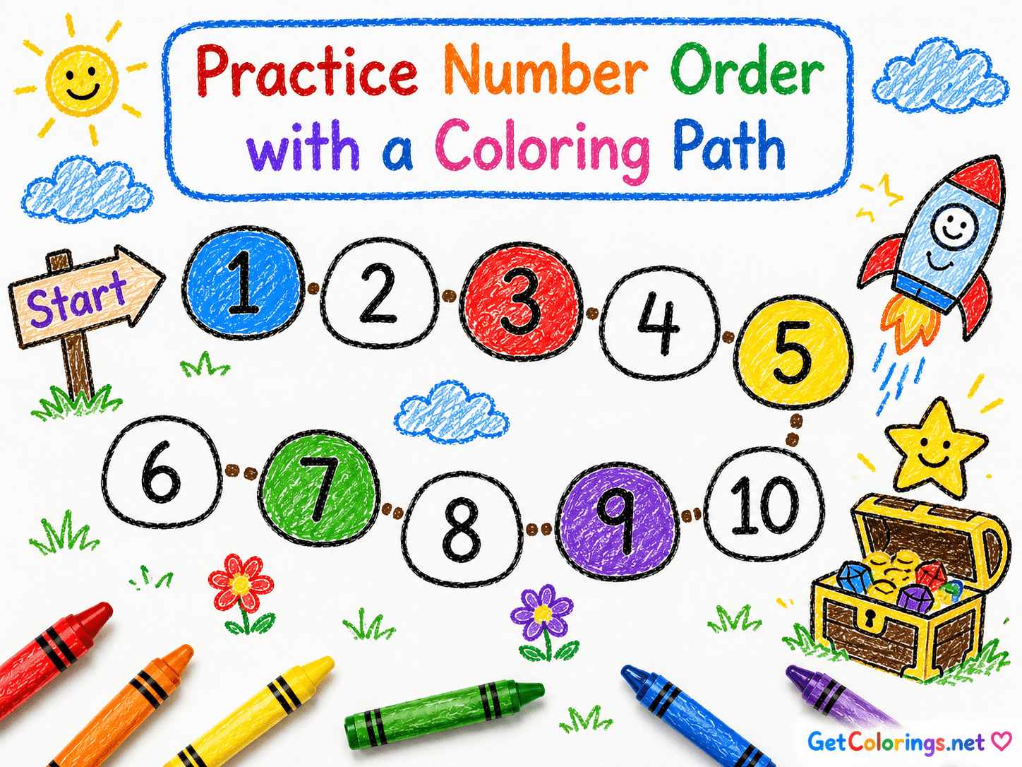 Counting groups of stars, apples, and flowers and matching them with numbers